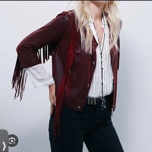 Cleobella fringe Burgundy Leather Jacket
